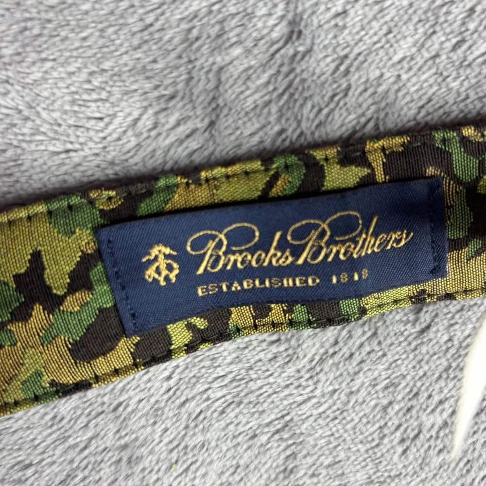 Brooks Brothers Belt Men Medium Green Camo Cotton Silk D-Ring Leather Trim